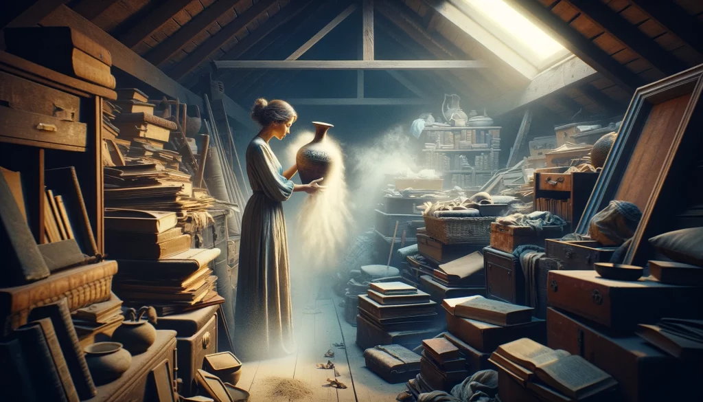 Connexion avec le passé dans un grenier plein de souvenirs