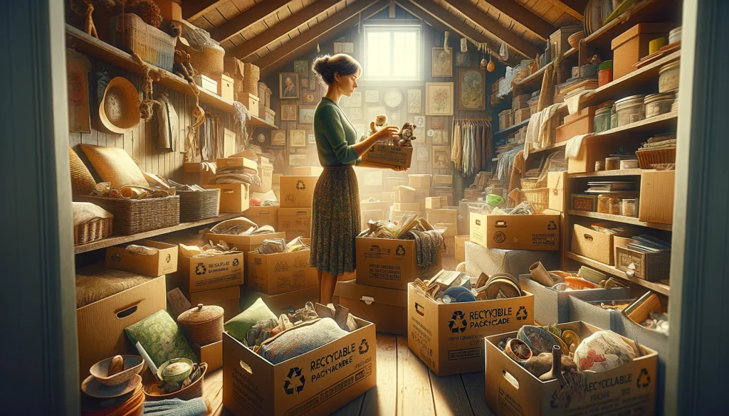 une femme en train de faire un tri écoresponsable dans le grenier