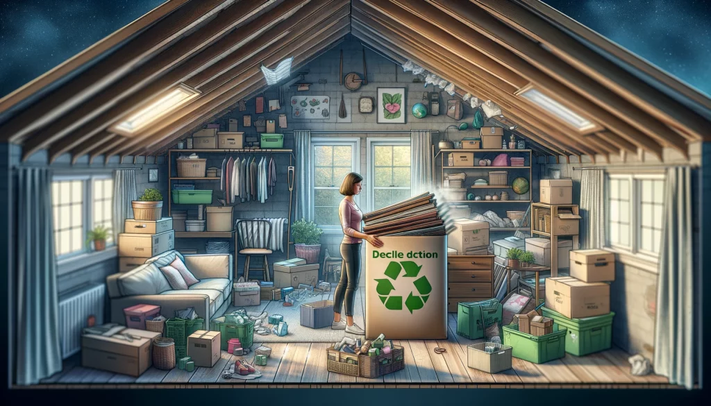 Une femme en train de faire le tri dans son grenier